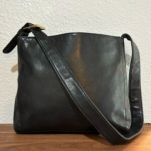 Ralph Lauren classic black leather purse with adjustable strap.